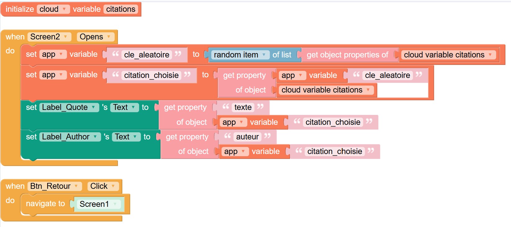 Blocs logiques Thunkable avec Firebase