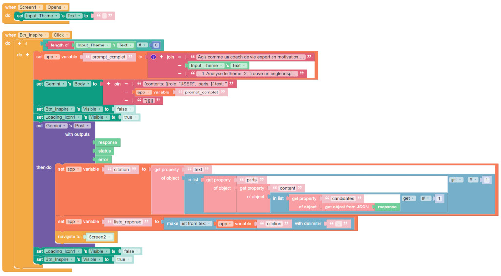 Aperçu des blocs du Screen1