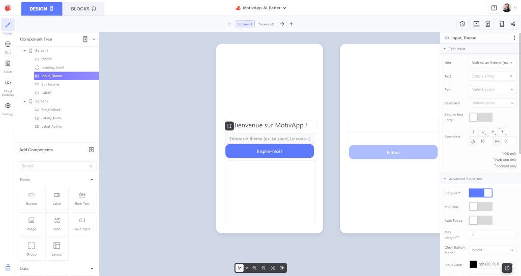 Design mis à jour avec le champ texte
